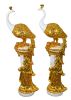 Golden Emerald Peacocks on Pedestal Set of 2
