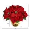 11" Poinsettia Artificial Arrangement in Golden Vase
