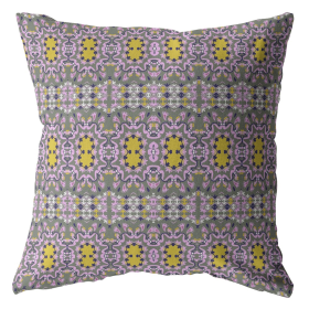 16 Purple Yellow Geofloral Zippered Suede Throw Pillow