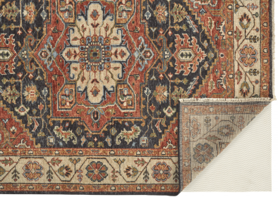 5' X 8' Red Black And Ivory Wool Floral Hand Knotted Stain Resistant Area Rug