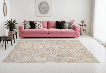 9' X 13' Beige and White Abstract Non Skid Area Rug