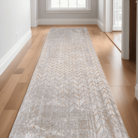 10' Gray and Yellow Chevron Non Skid Area Rug