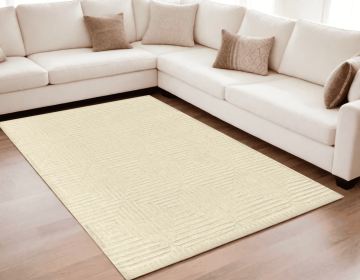 6' X 9' Ivory Wool Geometric Hand Knotted Area Rug