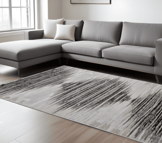 8' X 10' Black and Silver Geometric Power Loom Area Rug