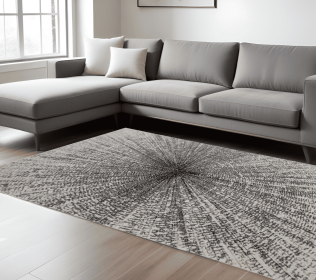 8' X 10' Gray and Ivory Abstract Power Loom Area Rug