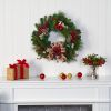 24" Christmas Pine Wreath with Pine Cones and Ornaments