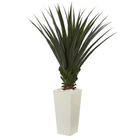 5' Spiky Agave Plant in White Tower Planter