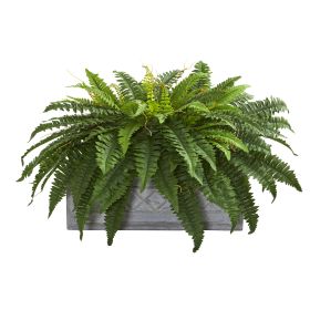 30" Boston Fern Artificial Plant in Stone Planter