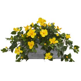 18" Hibiscus Artificial Plant in Stone Planter