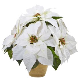 13" Poinsettia Artificial Arrangement in Ceramic Vase