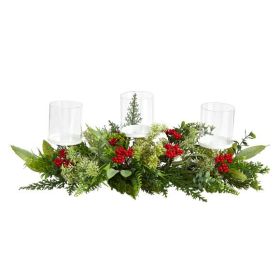 20" Christmas Berry Triple Candelabrum