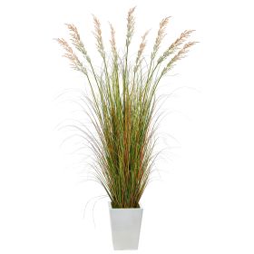 74" Grass Artificial Plant in White Metal Planter