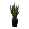 40" Sansevieria Artificial Plant in Black Metal Planter