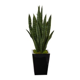 40" Sansevieria Artificial Plant in Black Metal Planter