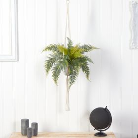 25" Fern Hanging Artificial Plant in Decorative Basket