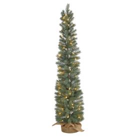4' Green Pine Xmas Tree w/70 Clear Lights, 154 Tips & Burlap