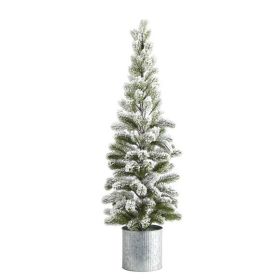 3' Flocked Artificial Pine Tree in Tin Planter