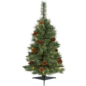 3' White Mountain Pine Christmas Tree 50 LEDs & Pine Cones