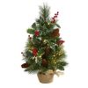 18" Pine Xmas Tree with Holly Berries,  Cones and 35 LEDs
