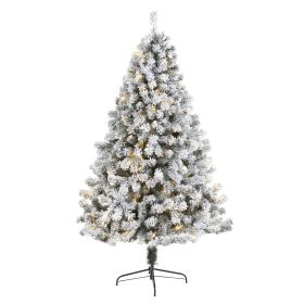 7' Flocked Fir Christmas Tree w/350 LED Lights and 750 Tips.