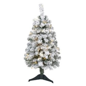 3' Flocked Rock Spruce Christmas Tree w/50 LED and 110 Tips