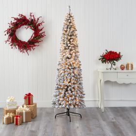 7' Flocked Pencil Christmas Tree w/400 Lights & 574 Tips