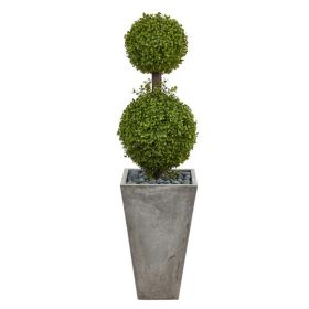 4' Double Boxwood Topiary Artificial Tree in Cement Planter