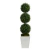 46" Boxwood Triple Ball Topiary Tree in White Metal Planter