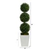 46" Boxwood Triple Ball Topiary Tree in White Metal Planter