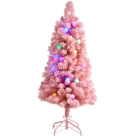 4' Flocked Pink Christmas Tree w/30 LED Light & 135 Branches