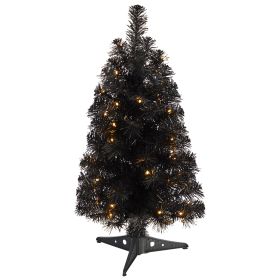 2' Black Artificial Christmas Tree with 35 LED Lights and 72