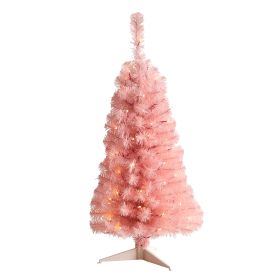 3' Pink Artificial Christmas Tree with 50 LED Lights and 118