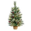 2' Snow Tipped Pine and Berry Xmas Tree w/35 LEDs in Burlap