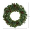 20" Mixed Pine and Pinecone Xmas Wreath w/35 Clear LEDs