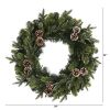 24" Snowed Pinecone Xmas Wreath with 35 Clear LED Lights