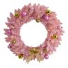 24" Pink Christmas Wreath with 35 LED Lights and Ornaments