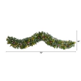 6' Snow Tipped Xmas  Garland w/35 Clear LEDs and Pine Cones