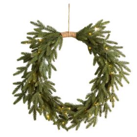 24" Holiday Christmas Pre-Lit Cascading Pine Wreath