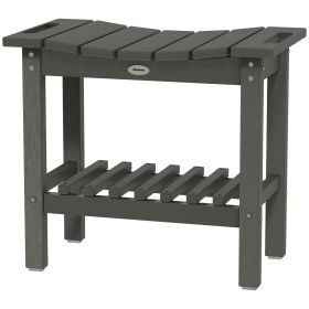 Outsunny 2-Tier Shower Bench, HDPE Weather Resistant Outdoor Side Table with Non-Slip Pads, Handles for Patio, Pool, Dark Gray