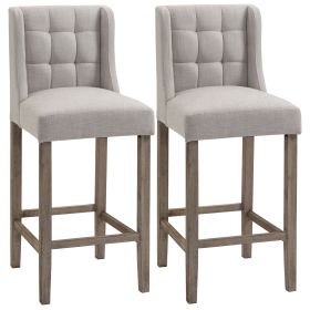 HOMCOM Set of 2 Modern Bar Stools Tufted Upholstered Rubber Wood Legs Beige