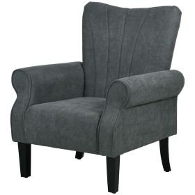 HOMCOM Fabric Accent Chair Modern Armchair Wood Legs Dark Gray