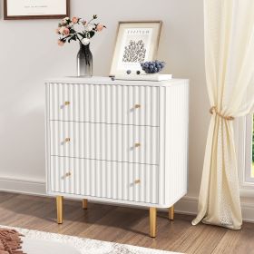 Modern 3 Drawer Dresser for Bedroom, Storage Chest of Drawers, White Wood Dresser Organizer with Fluted Texture