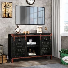 Farmhouse TV Stand for 55 inch TV, 30' Tall Industrial Media Entertainment Center with Sliding Barn Doors
