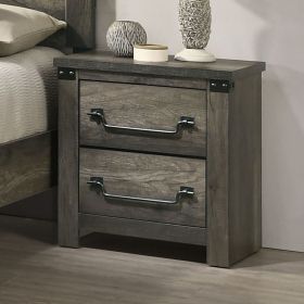 Rustic Gray 1pc Bedside Table Melamine Paper Wooden Nightstand Antique Brass Color Drop Handles