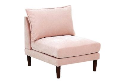 Beautiful Blush Pink Armless Chair Morgan Fabric 1pc Chair Pillow Soft Cushion Wood Legs Living Room Furniture