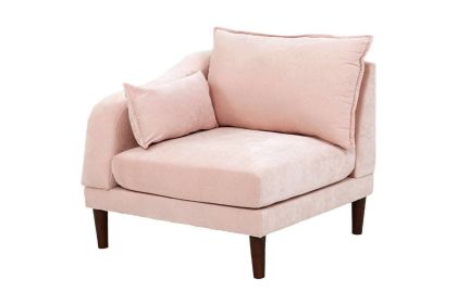 Beautiful Blush Pink LAF / RAF One Arm Chair Morgan Fabric 1pc Chair Pillow Soft Cushion Wood Legs Living Room Furniture