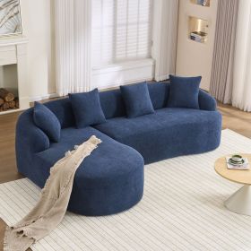 Compression Sponge L-Shape Sectional Sofa with Curved Chaise, Blue Modular Chenille Couch No Assembly Required