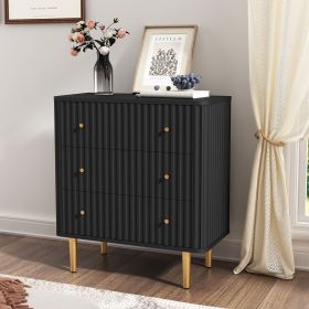 Black Modern 3 Drawer Dresser for Bedroom - Wood Storage Cabinet with Fluted Texture, Spacious Chest of Drawers Organizer for Living Room,Closet