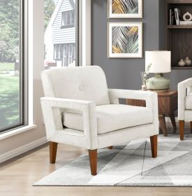Modern Living Room Chair Beige Chenille Upholstery Pocket Coils Solid Wood Legs Furniture 1pc Armchair