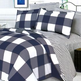 Blancho Bedding - [Navy & White] 100% Cotton 4PC Duvet Cover Set (Full Size)(Comforter not included)